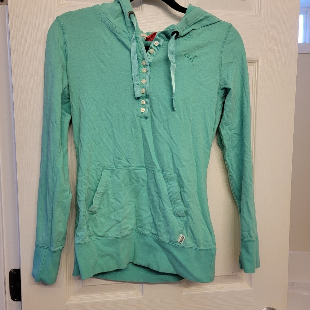 Turquoise Puma Long Sleeve Cotton Hoodie Sweater S